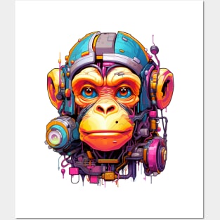 Cartoon monkey robot. T-Shirt, Sticker. Posters and Art